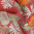Red and Orange Floral Synthetic Organza Fabric - 110 cm Width, Made in India-D19652