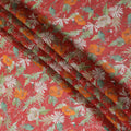 Red and Orange Floral Synthetic Organza Fabric - 110 cm Width, Made in India-D19652