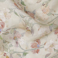 Ivory and Peach Floral Synthetic Organza Fabric - 110 cm Width, Made in India-D19654