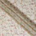 Ivory and Peach Floral Synthetic Organza Fabric - 110 cm Width, Made in India-D19654