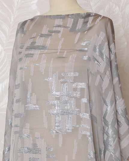 Elegant Silver Grey French (Fransawi) Somali Dirac Silk Chiffon Fabric with Metallic Lurex, 140 cm Width-D19687