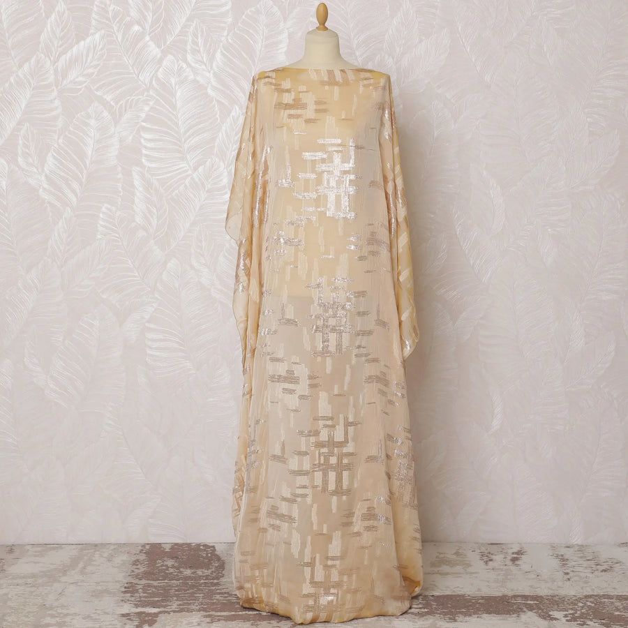 Luxurious Champagne French (Fransawi) Somali Dirac Silk Chiffon Fabric with Metallic Lurex, 140 cm Width-D19688 Regal Fabrics