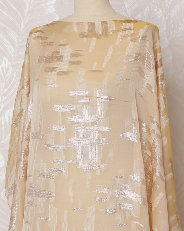 Luxurious Champagne French (Fransawi) Somali Dirac Silk Chiffon Fabric with Metallic Lurex, 140 cm Width-D19688