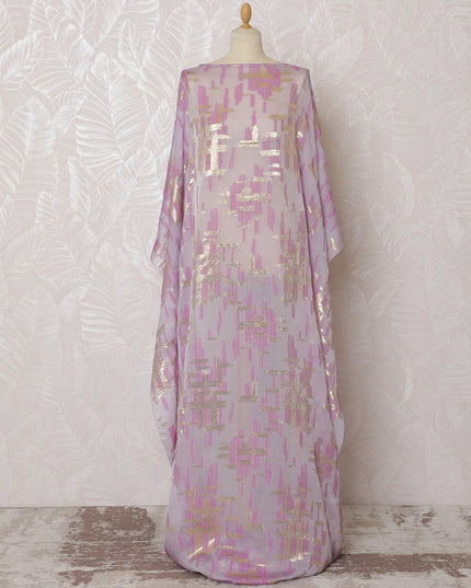 Elegant Lavender Pink French (Fransawi) Somali Dirac Silk Chiffon Fabric with Metallic Lurex, 140 cm Width-D19689