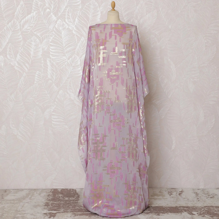 Elegant Lavender Pink French (Fransawi) Somali Dirac Silk Chiffon Fabric with Metallic Lurex, 140 cm Width-D19689 Regal Fabrics