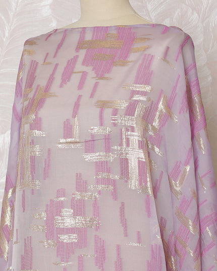 Elegant Lavender Pink French (Fransawi) Somali Dirac Silk Chiffon Fabric with Metallic Lurex, 140 cm Width-D19689