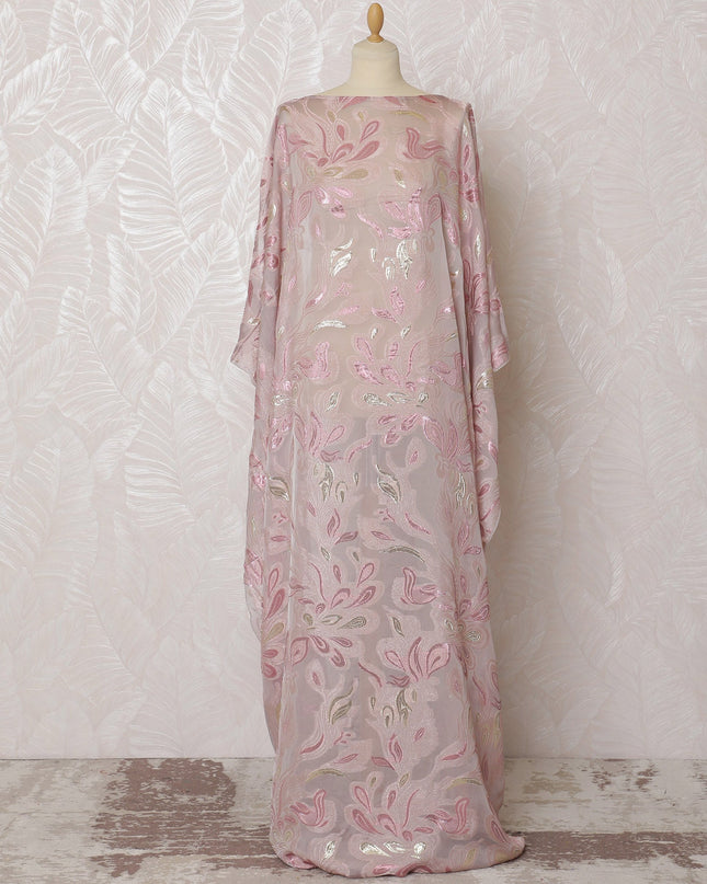 Elegant Blush Pink Floral French Silk Chiffon Fabric with Metallic Lurex, 140 cm Width-D19694