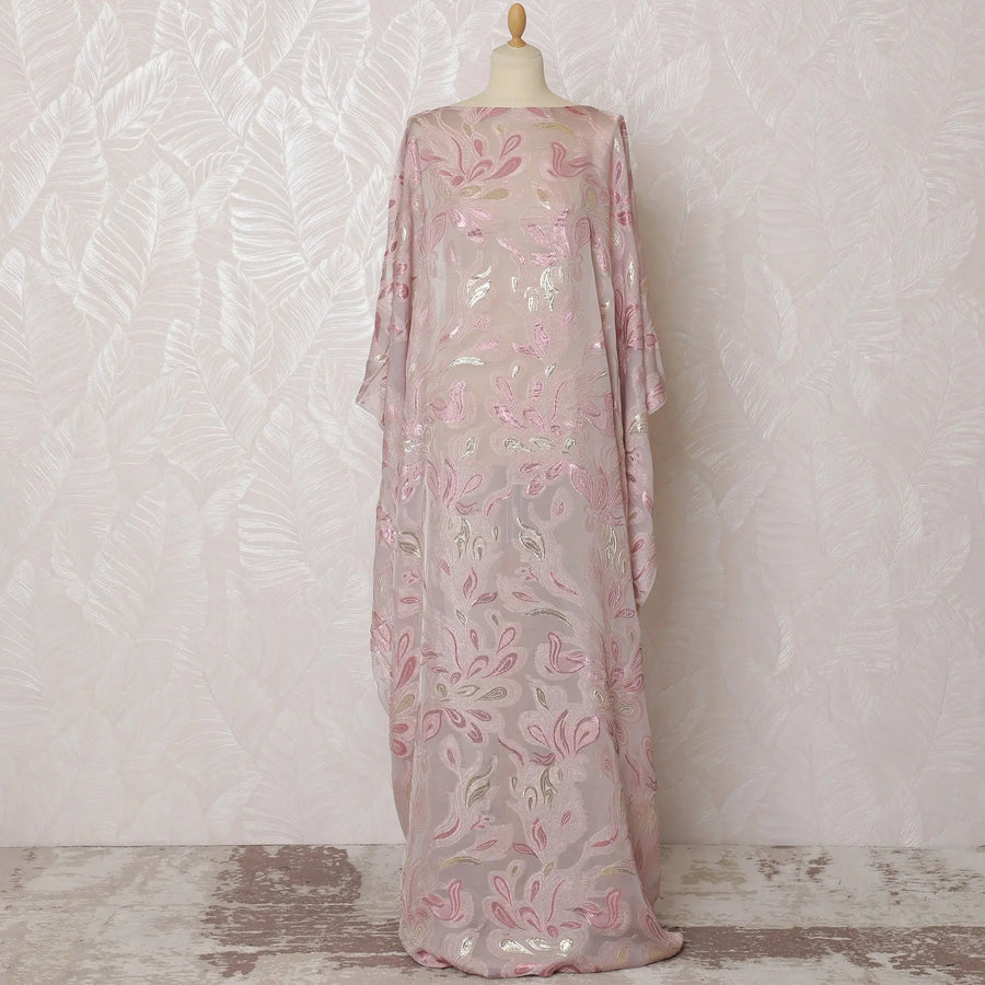 Elegant Blush Pink Floral French Silk Chiffon Fabric with Metallic Lurex, 140 cm Width-D19694 Regal Fabrics