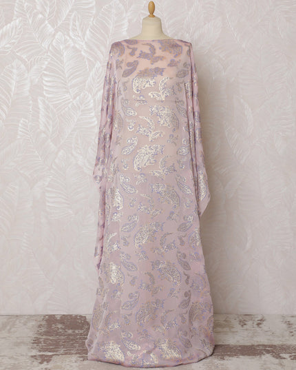 Elegant Lavender Pink Paisley French Silk Chiffon Fabric with Metallic Lurex, 140 cm Width-D19696