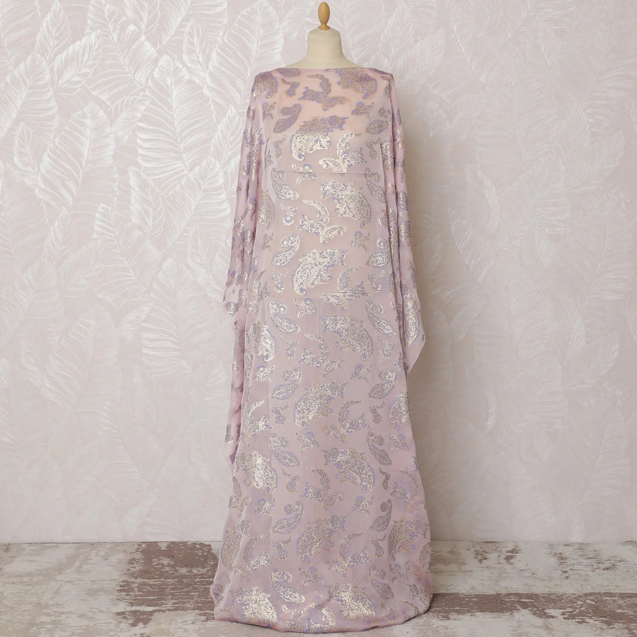 Elegant Lavender Pink Paisley French Silk Chiffon Fabric with Metallic Lurex, 140 cm Width-D19696 Regal Fabrics
