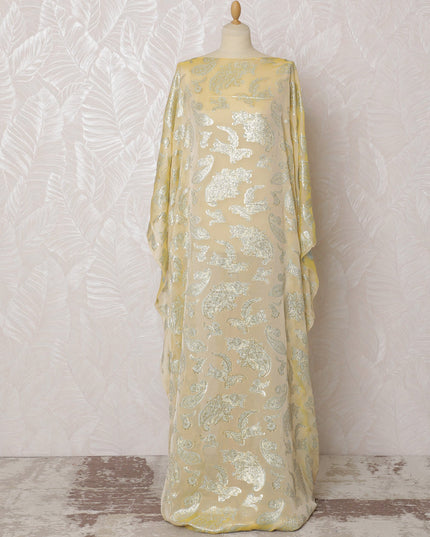 Elegant Lemon Yellow Paisley French Silk Chiffon Fabric with Metallic Lurex, 140 cm Width-D19697