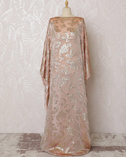 Elegant Peach Paisley French Silk Chiffon Fabric with Metallic Lurex, 140 cm Width-D19698