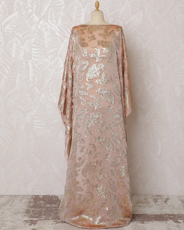 Elegant Peach Paisley French Silk Chiffon Fabric with Metallic Lurex, 140 cm Width-D19698 Regal Fabrics