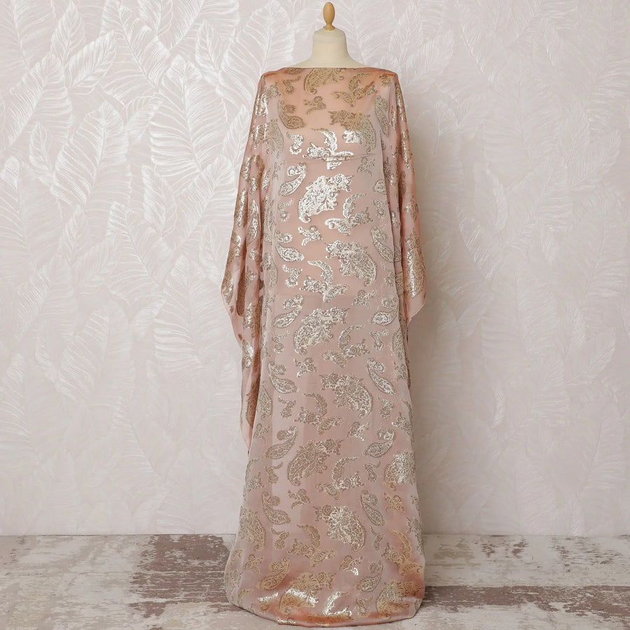 Elegant Peach Paisley French Silk Chiffon Fabric with Metallic Lurex, 140 cm Width-D19698 Regal Fabrics