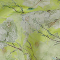 Vibrant Lime Green Synthetic Organza Fabric with Delicate Floral Design, 110 cm Width-D19699