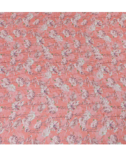 Coral Pink Synthetic Organza Fabric with Soft Floral Design, 110 cm Width-D19700