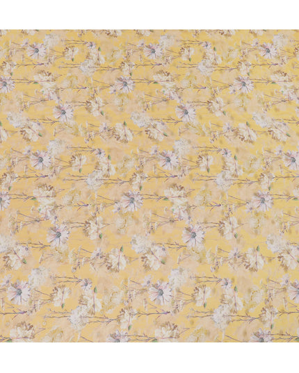 Sunny Yellow Synthetic Organza Fabric with Delicate Floral Design, 110 cm Width-D19701