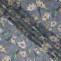 قماش أورجانزا صناعي رمادي اللون أنيق مع تصميم زهور متعدد الألوان، عرض 110 سم -D19703