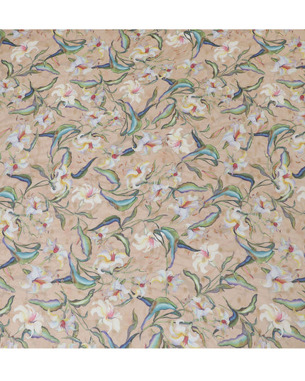 Beige Synthetic Organza Fabric with Multicolor Floral Design, 110 cm Width-D19704