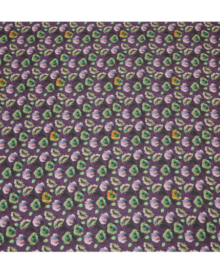 Vibrant Purple and Green Floral Viscose Modal Satin Fabric - 110 cm Width-D19980