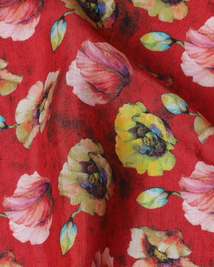 Bold Red and Yellow Floral Viscose Modal Satin Fabric - 110 cm Width-D19981