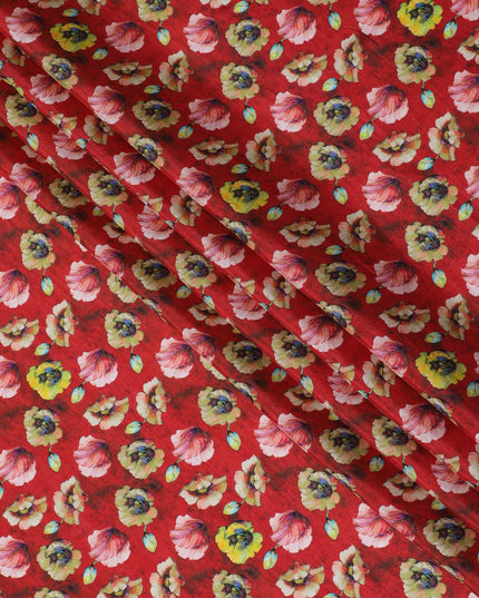 Bold Red and Yellow Floral Viscose Modal Satin Fabric - 110 cm Width-D19981