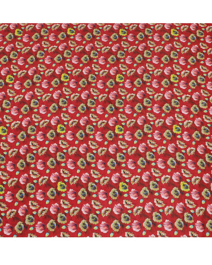 Bold Red and Yellow Floral Viscose Modal Satin Fabric - 110 cm Width-D19981