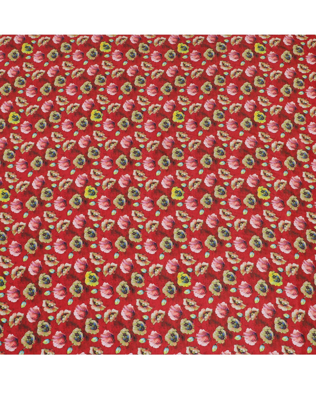 Bold Red and Yellow Floral Viscose Modal Satin Fabric - 110 cm Width-D19981