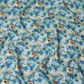 Aqua Blue and Beige Floral Viscose Modal Satin Fabric - 110 cm Width-D19983 - Regal Fabrics
