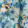 Aqua Blue and Beige Floral Viscose Modal Satin Fabric - 110 cm Width-D19983 - Regal Fabrics