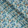 Aqua Blue and Beige Floral Viscose Modal Satin Fabric - 110 cm Width-D19983 - Regal Fabrics