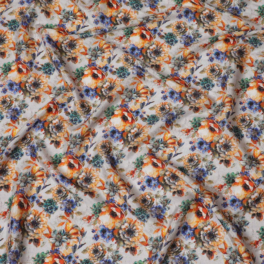 قماش فيسكوز مودال ساتان برتقالي وأزرق نابض بالحياة - عرض 110 سم-D19984