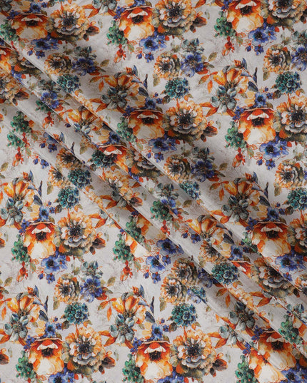 Vibrant Orange and Blue Floral Viscose Modal Satin Fabric - 110 cm Width-D19984