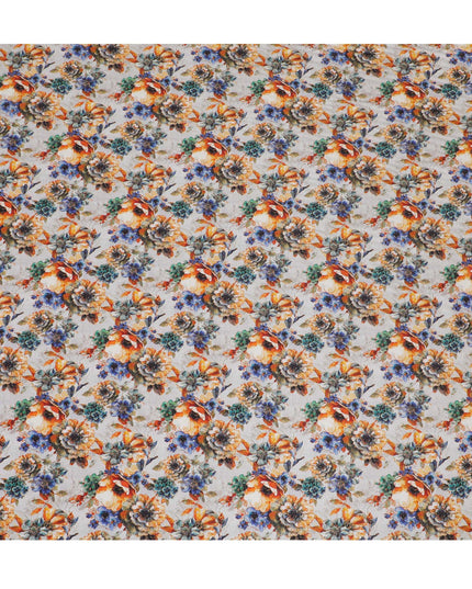 Vibrant Orange and Blue Floral Viscose Modal Satin Fabric - 110 cm Width-D19984