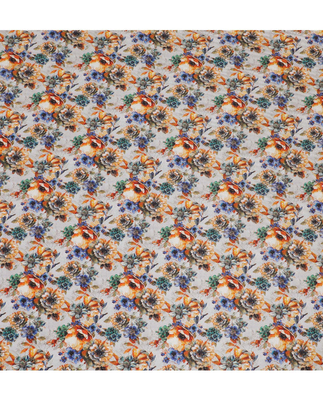 Vibrant Orange and Blue Floral Viscose Modal Satin Fabric - 110 cm Width-D19984