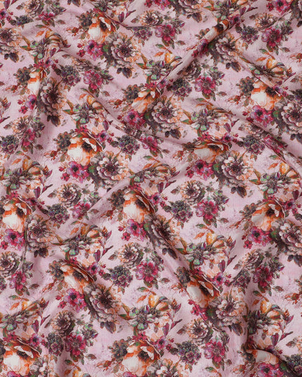 Soft Pink and Burgundy Floral Viscose Modal Satin Fabric - 110 cm Width-D19985