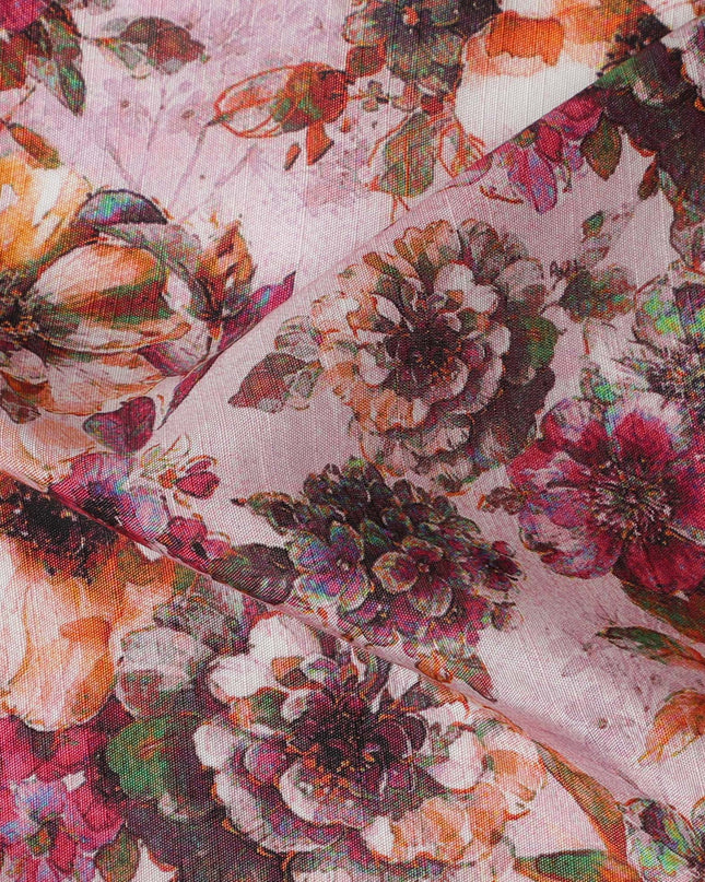 Soft Pink and Burgundy Floral Viscose Modal Satin Fabric - 110 cm Width-D19985