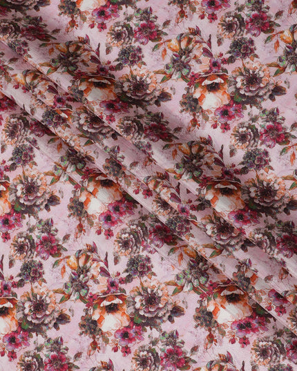 Soft Pink and Burgundy Floral Viscose Modal Satin Fabric - 110 cm Width-D19985