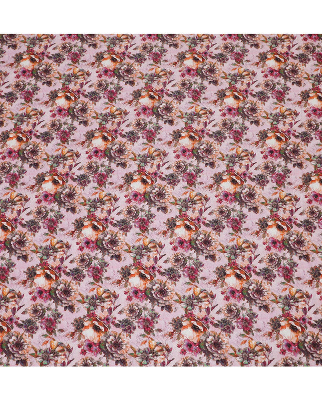 Soft Pink and Burgundy Floral Viscose Modal Satin Fabric - 110 cm Width-D19985