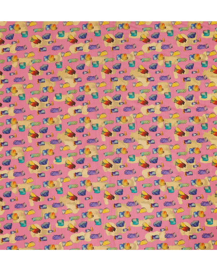 Bright Pink and Multicolor Abstract Viscose Modal Satin Fabric - 110 cm Width-D19986