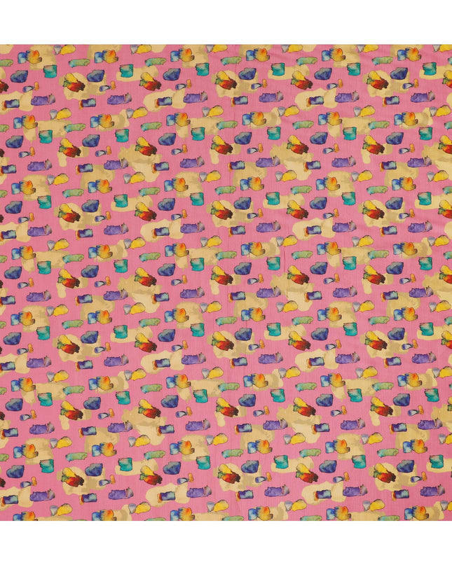 Bright Pink and Multicolor Abstract Viscose Modal Satin Fabric - 110 cm Width-D19986