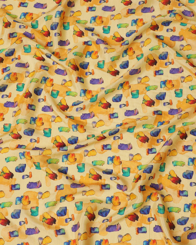 Golden Yellow and Multicolor Abstract Viscose Modal Satin Fabric - 110 cm Width-D19987