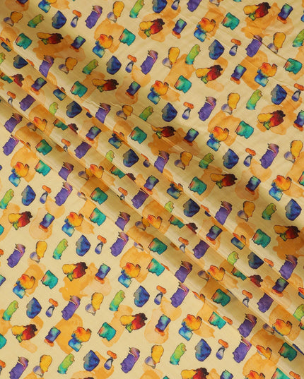 Golden Yellow and Multicolor Abstract Viscose Modal Satin Fabric - 110 cm Width-D19987