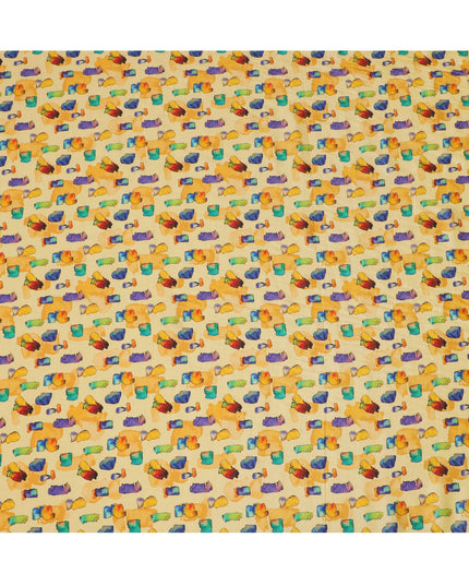 Golden Yellow and Multicolor Abstract Viscose Modal Satin Fabric - 110 cm Width-D19987