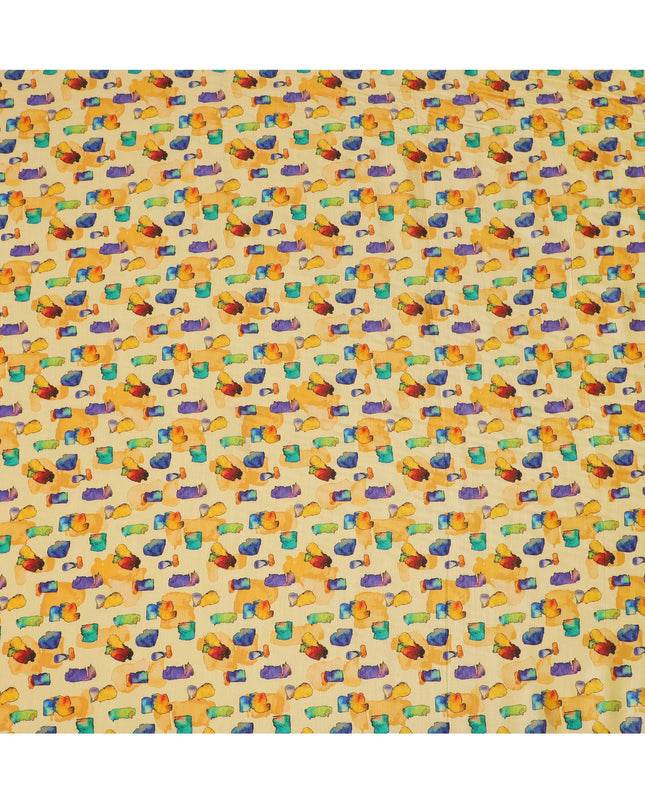 Golden Yellow and Multicolor Abstract Viscose Modal Satin Fabric - 110 cm Width-D19987