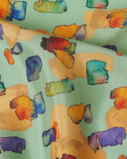 Mint Green and Multicolor Abstract Viscose Modal Satin Fabric - 110 cm Width-D19988