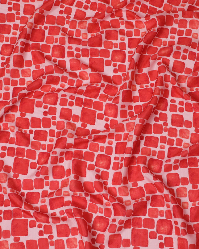 Pink and Red Geometric Viscose Digital Printed Fabric - 110 cm Width-D19989