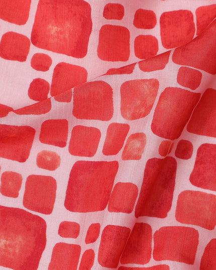 Pink and Red Geometric Viscose Digital Printed Fabric - 110 cm Width-D19989