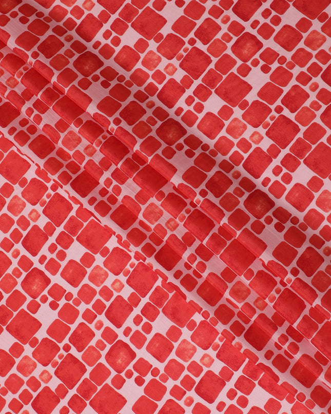 Pink and Red Geometric Viscose Digital Printed Fabric - 110 cm Width-D19989