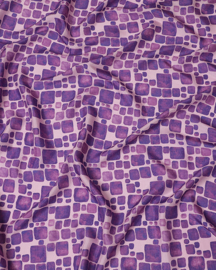 Light Pink and Purple Geometric Viscose Digital Printed Fabric - 110 cm Width-D19990